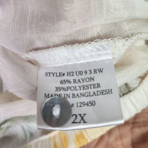 Como Blu Womens Button Up Top 2X Pale Yellow Floral Tie Waist Cottage Peasant - Picture 6 of 9